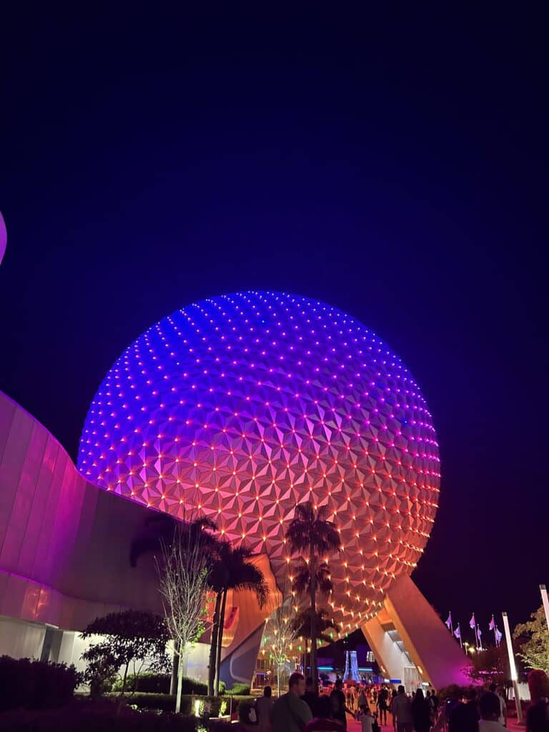 Enjoy the Epcot globe at night and be able to walk back to your free hotel stay when you use Marriott points to stay on property for free