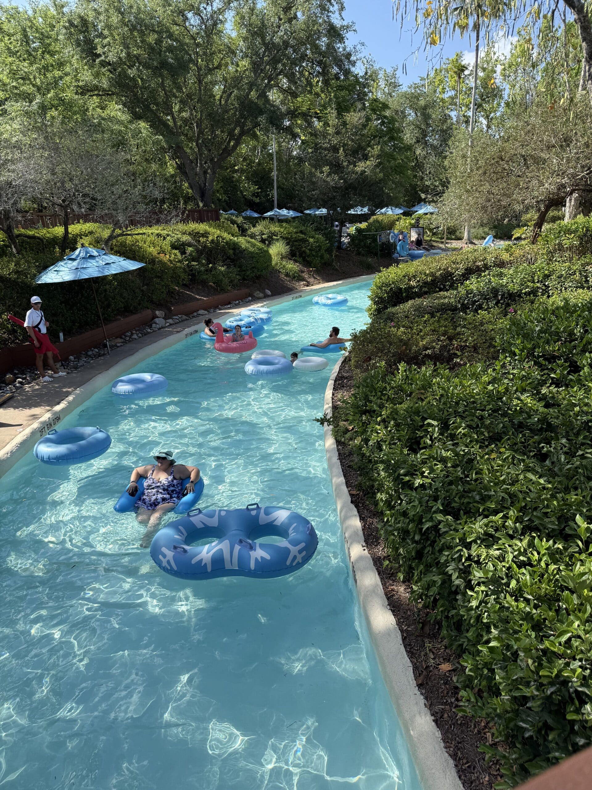 Lazy river at Disney’s Blizzard Beach Water Park with guests floating in tubes
