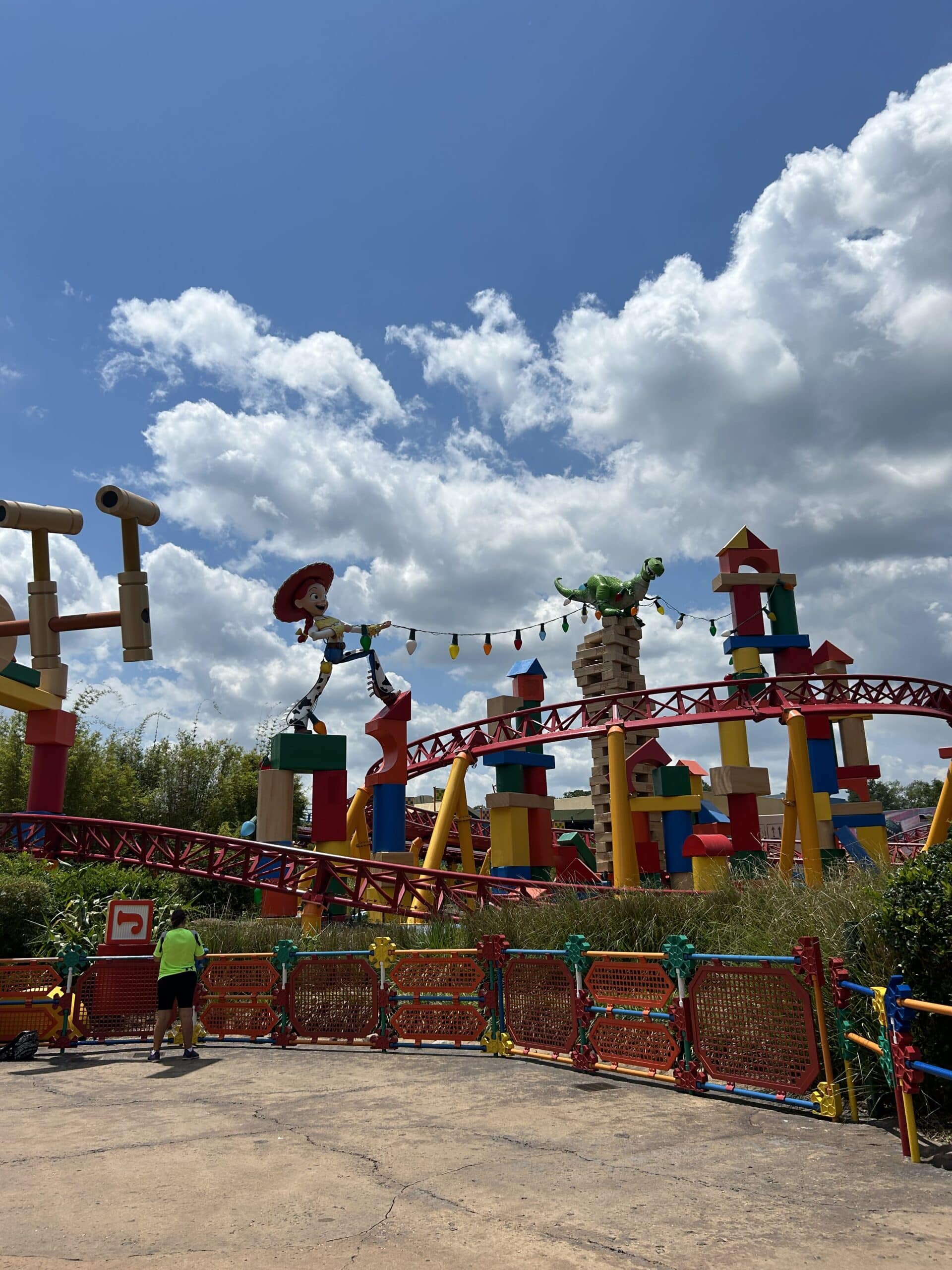 Slinky Dog Dash ride track and colorful Toy Story Land scenery Disney World